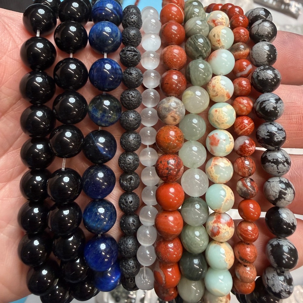 Set of‎ 10 Natural Gemstone Round Beads Strands 15" Sizes 6,8,10 mm 14oz №B18